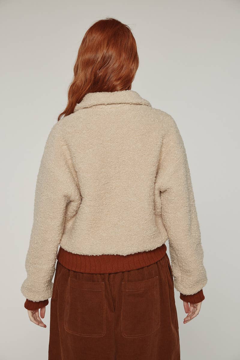 Oatmeal Wool blend ribbed short bomber jacket for wholesale on Faire9