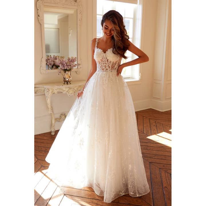 OFF WHITE JT2495AW 3D floral ballgown with sheer corset bodice for wholesale on Faire1