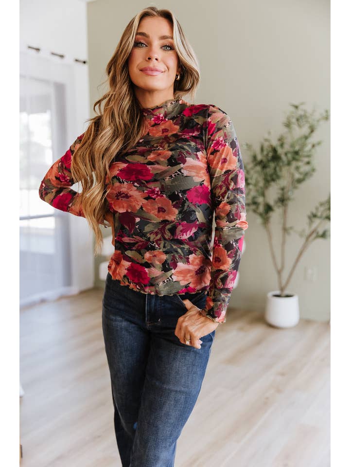 Multicolour Isolde Floral Print Mesh Top for wholesale on Faire3