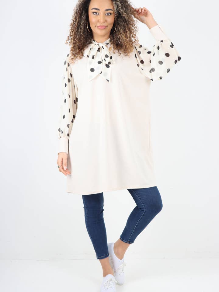 Miss Bold - Vendita all'ingrosso Tunica - Donna - Camicia a tunica italiana a maniche lunghe con stampa a pois