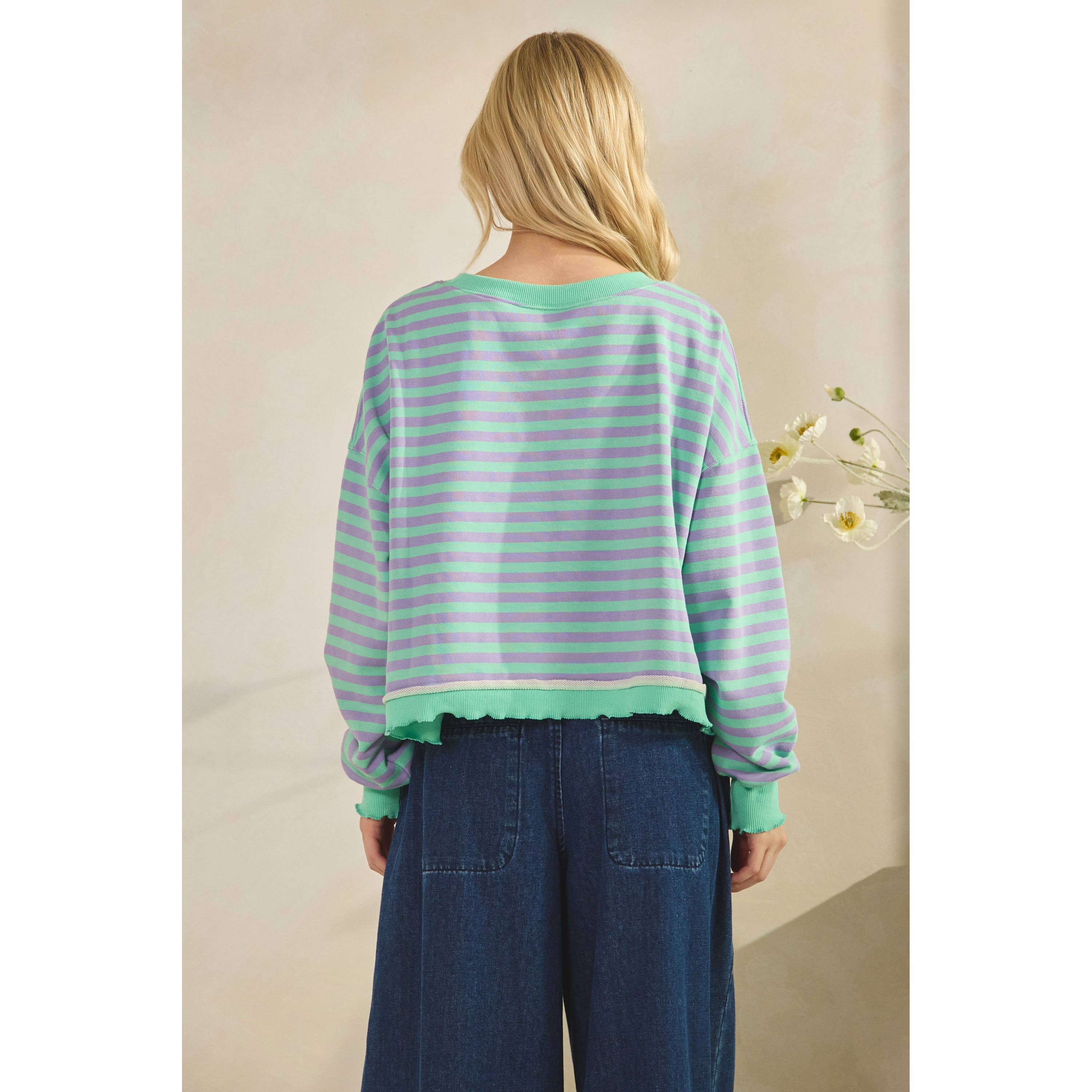 Veveret - Wholesale Tunic - Women's - Cropped Striped French Terry Top13