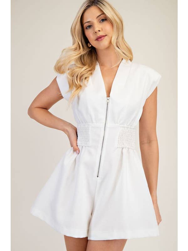 Glam - Wholesale Romper - Women's - V-Neck Shoulder Padded Romper