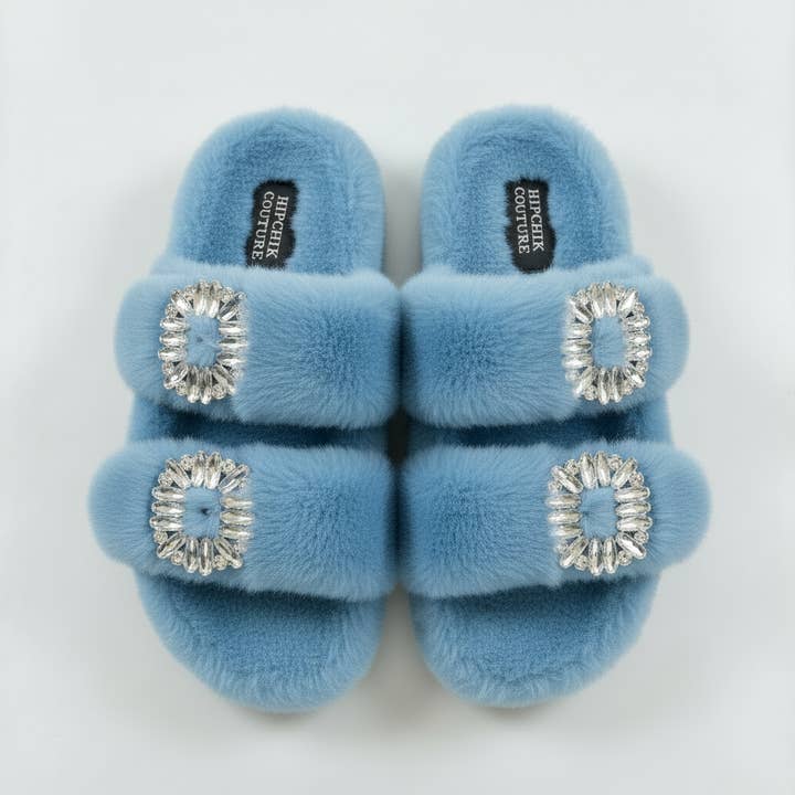 Minkesandaler med krystalspænde lyseblå for engroshandel hos Hipchik