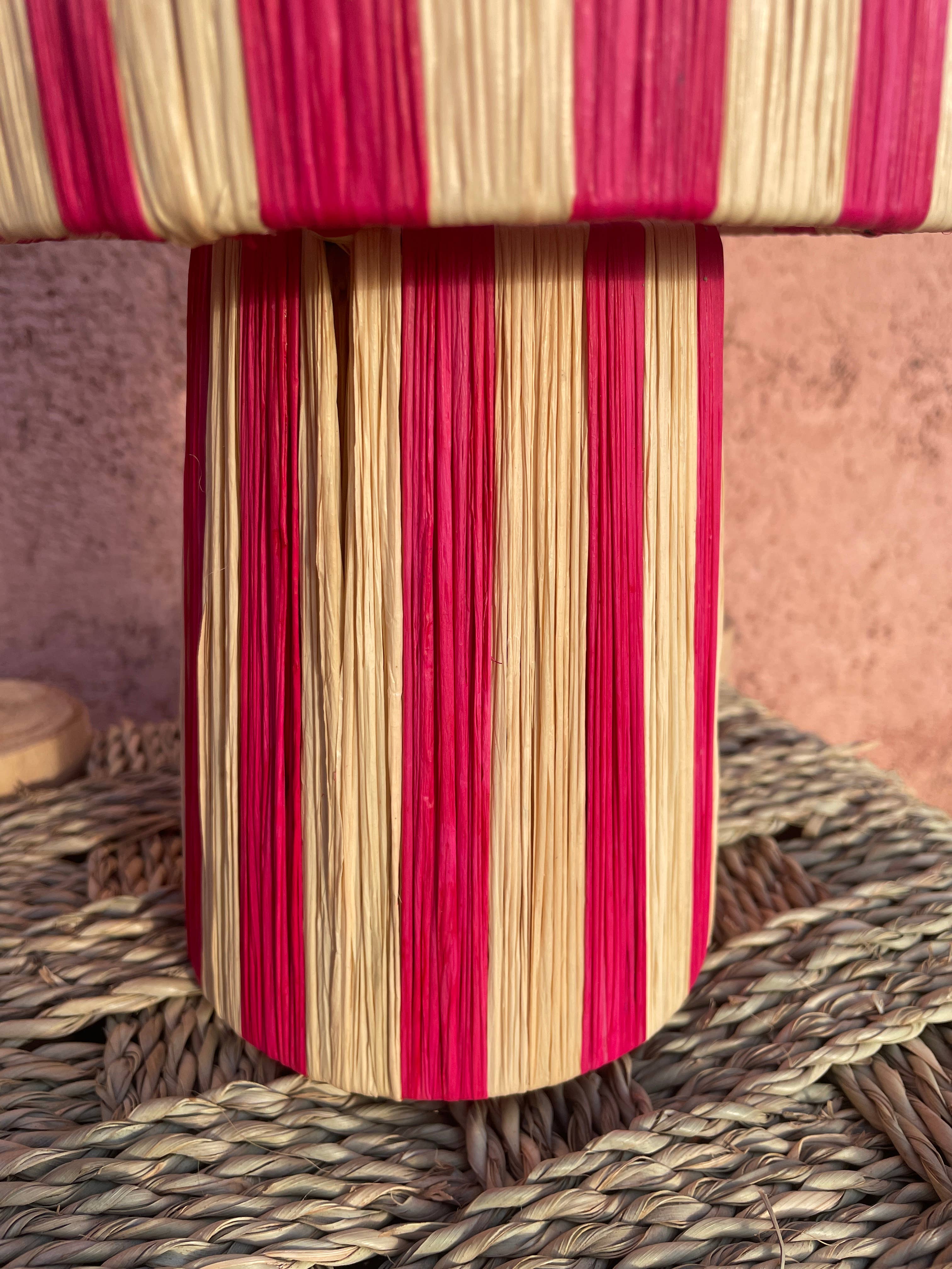 bazarifinagh - Wholesale Lamp Shade - Handmade Raffia Table Lamp Shade in Beige and Pin Boho Lamp 3