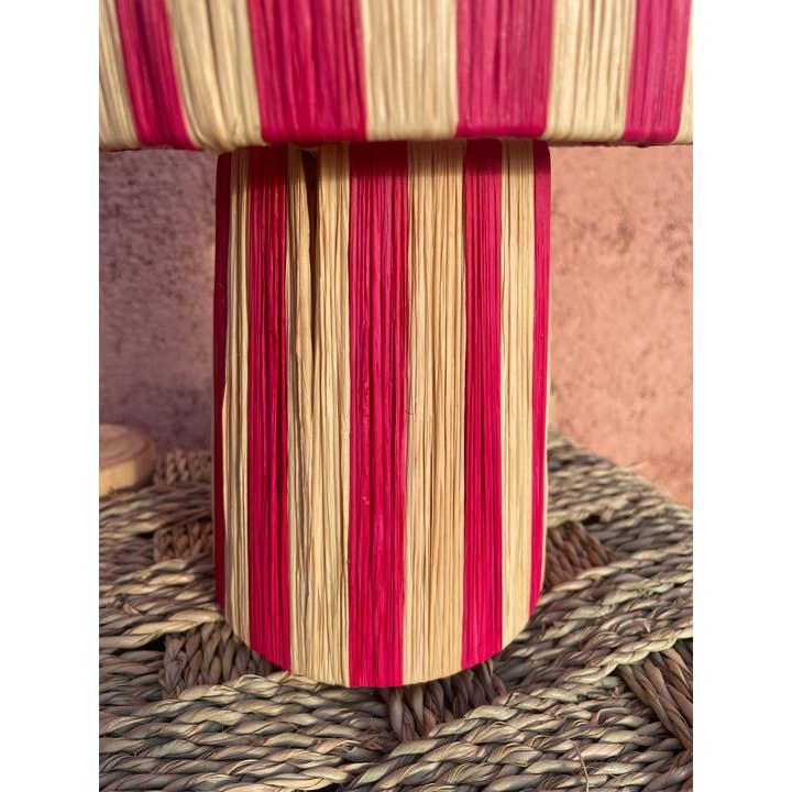 bazarifinagh - Wholesale Lamp Shade - Handmade Raffia Table Lamp Shade in Beige and Pin Boho Lamp 3