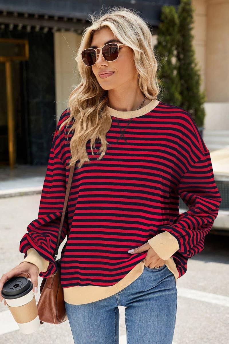 NINEXIS - Wholesale Blouse - Women's - CWTBLL1888_FALL CREW-NECK STRIPED LONG-SLEEVED TOP20