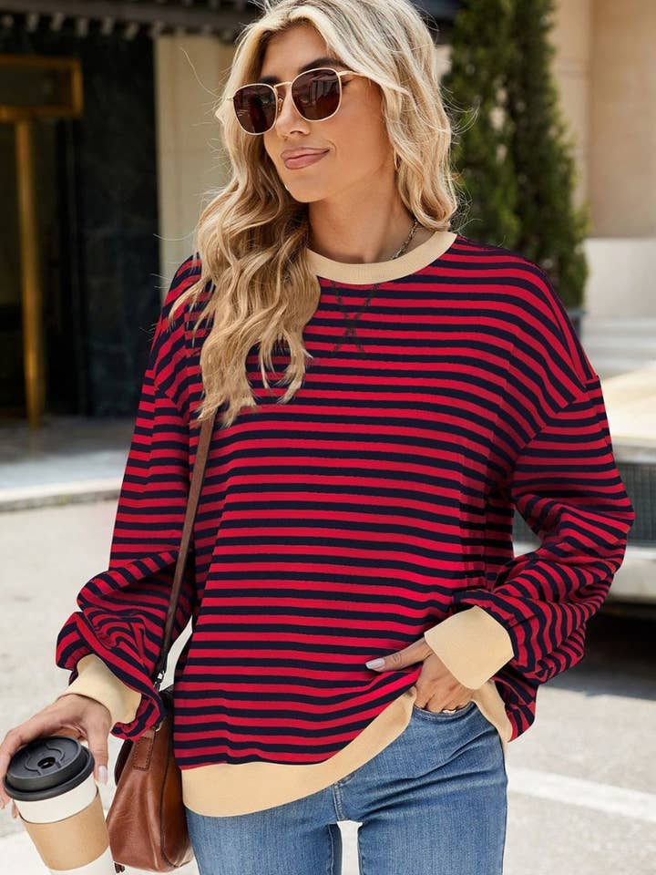 NINEXIS - Wholesale Blouse - Women's - CWTBLL1888_FALL CREW-NECK STRIPED LONG-SLEEVED TOP20