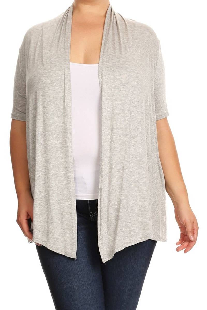 MOA COLLECTION - Wholesale Cardigan - Women's - Women's Plus Size Short Sleeves Draped Solid Cardigan16