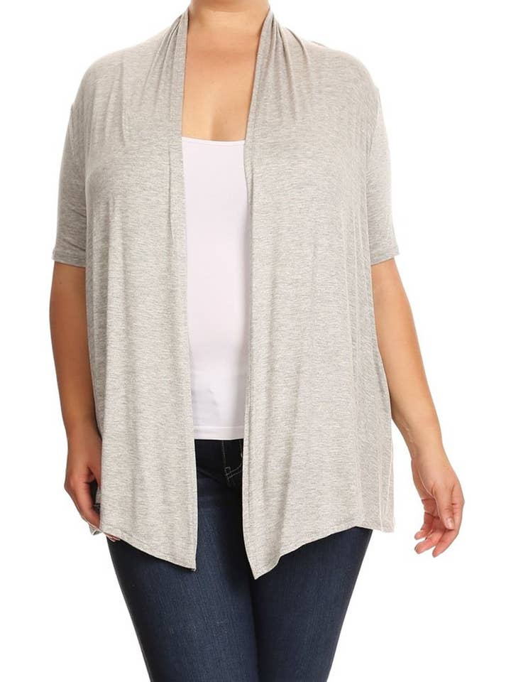 MOA COLLECTION - Wholesale Cardigan - Women's - Women's Plus Size Short Sleeves Draped Solid Cardigan16