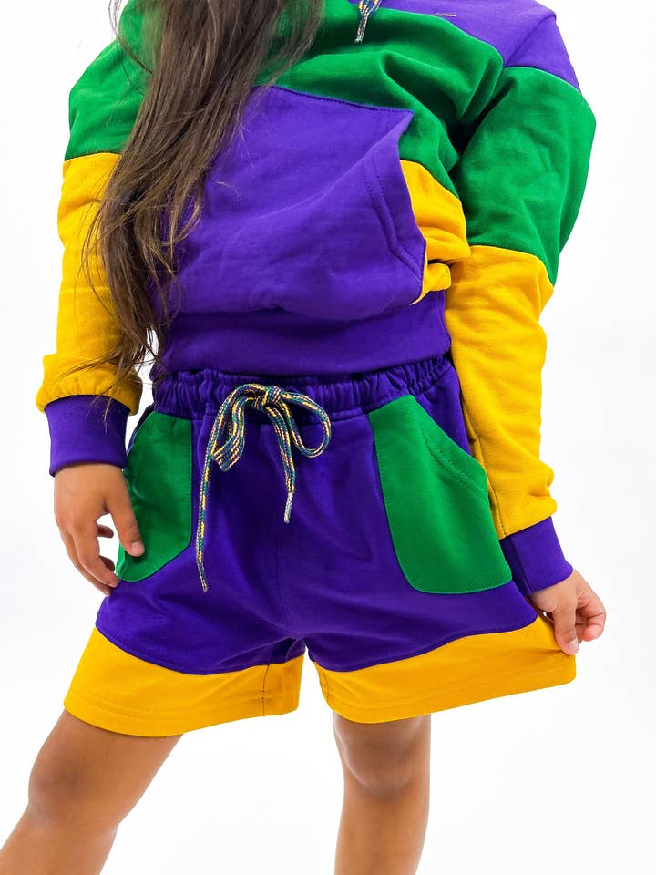 Youth Unisex Color Block Rugby Shorts for wholesale by Mardi Gras Creations