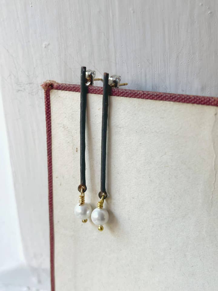 Hand-Painted Rust Stick Pearl Earrings for wholesale by Rage Gems & Jewelry