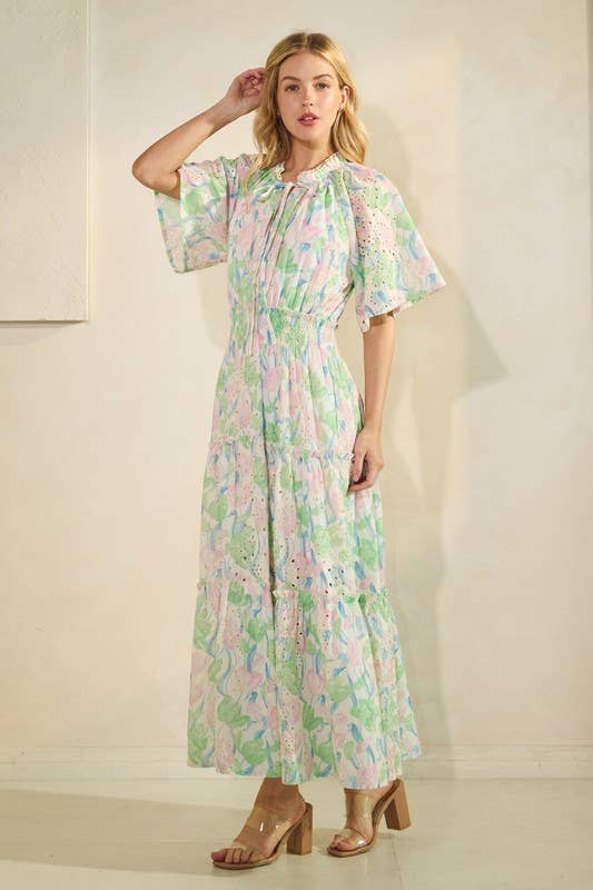 Verde Multi Vestito a balze in pizzo con occhielli MD51574 in vendita all'ingrosso su Faire7