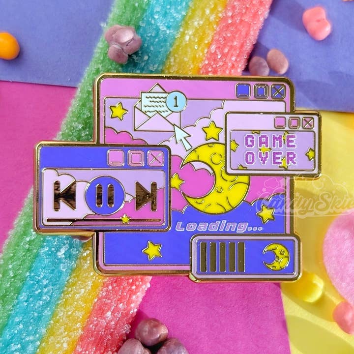 Pin de esmalte Sueños informáticos Y2K para venta al por mayor de Candy Skies