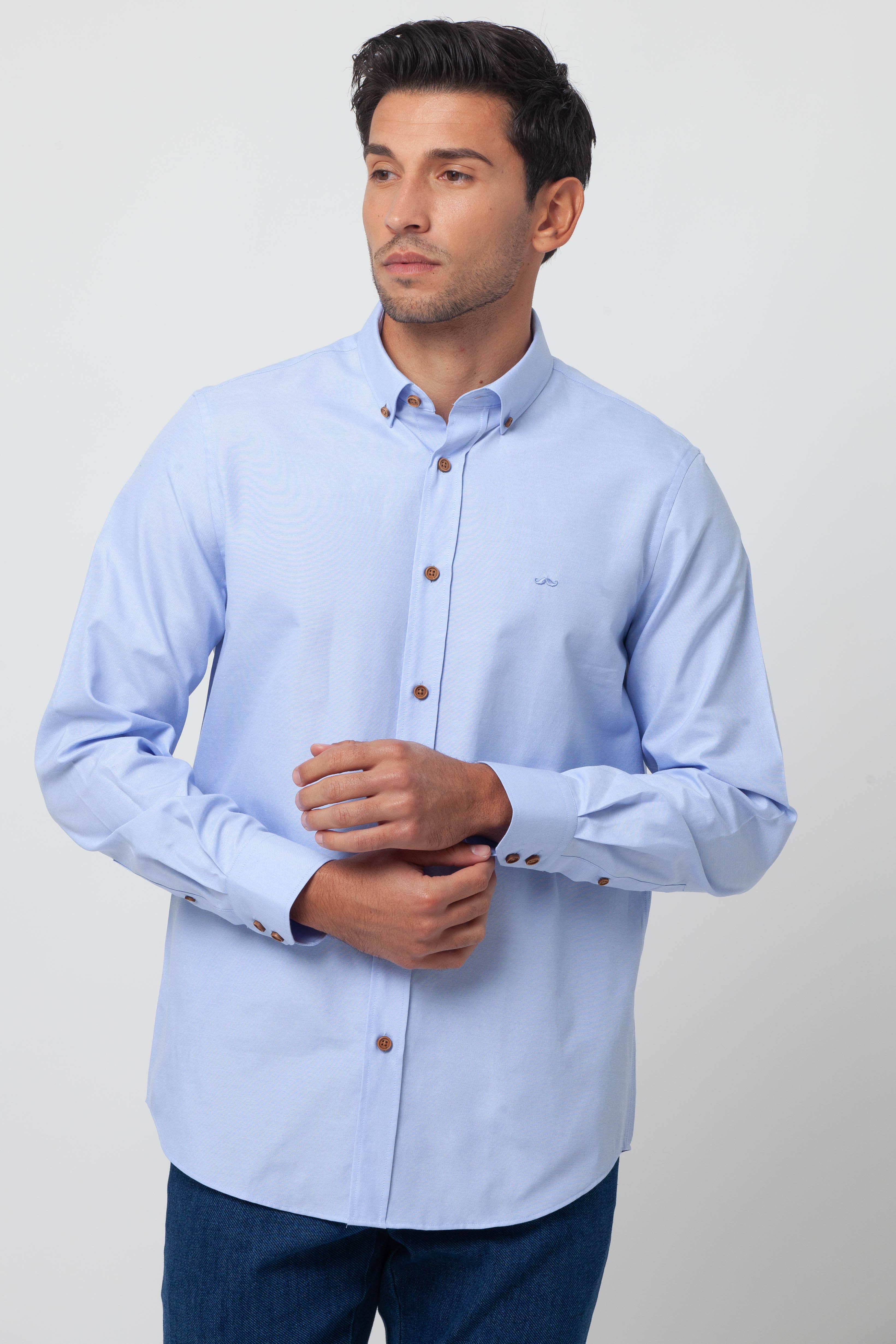 Blue Sky Blue Plain Oxford Slim Fit Cotton Shirt w/ Jungle for wholesale on Faire0