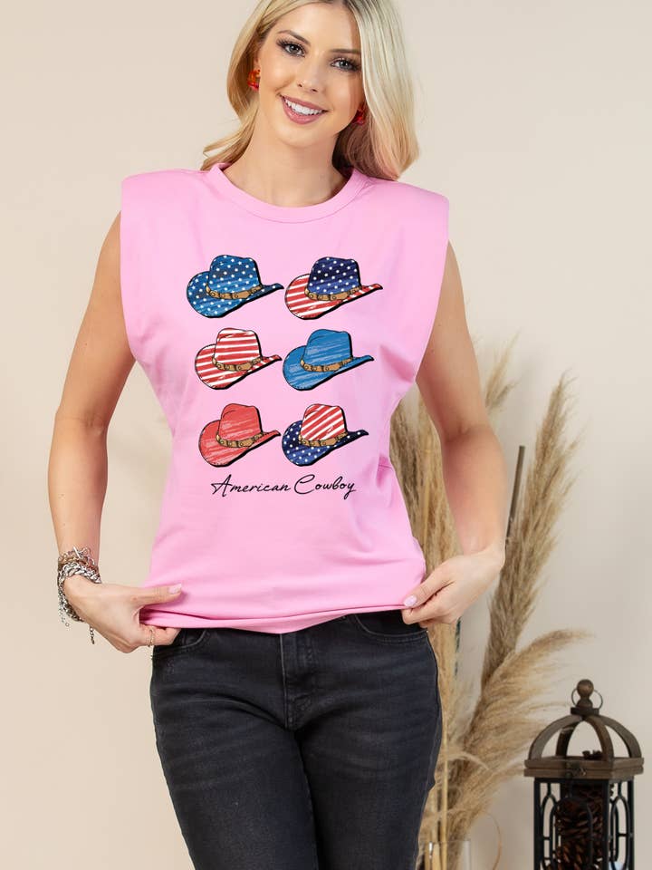T1154-4937-Western American Flag Hats Tank Top for wholesale by Nylon Apparel