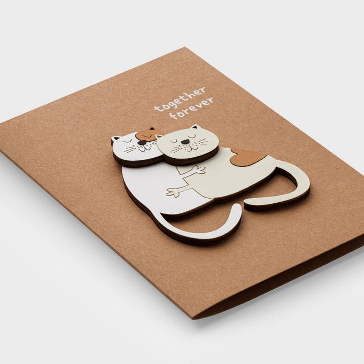 3D Wooden Love Card – Couple Cats Romantic Greeting PESKOVOI for wholesale by PESKOVOI