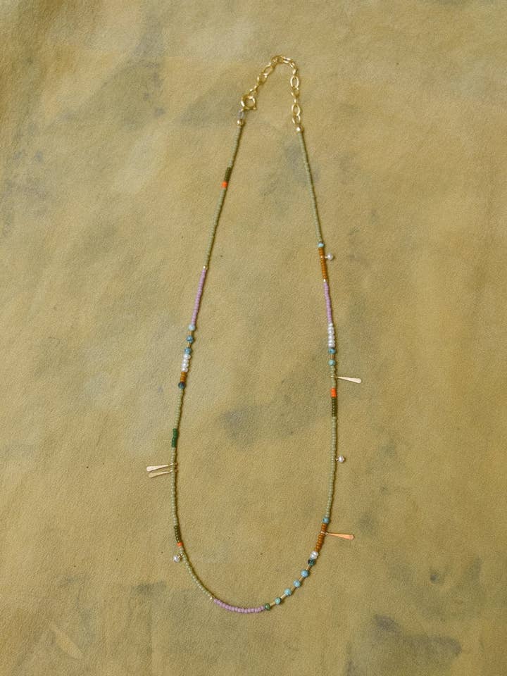 Dainty Beaded Choker - Sage with turquoise and pearls for wholesale by Freestone