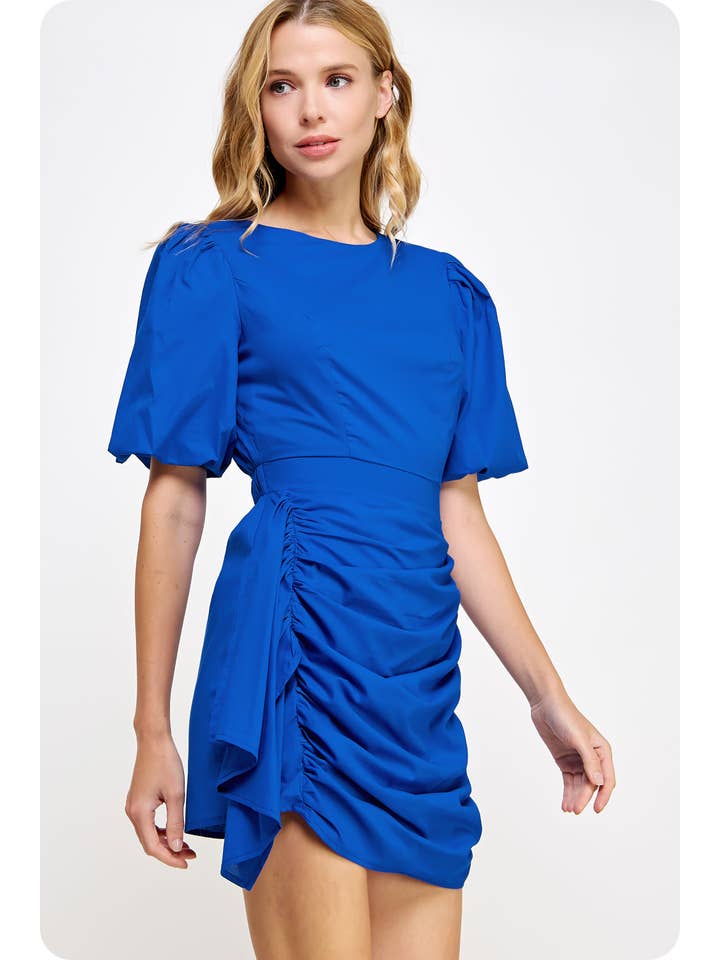 Strut & Bolt - Wholesale Dress - Women's - Ruched Short Puff Sleeve Voile Mini Dress14