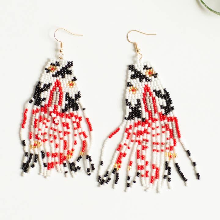 $2.97 Closeout Beaded Red & Ivory Earring for wholesale by Funky Monkey Fashion
