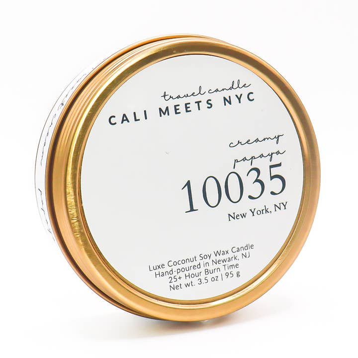 10035, Creamy Papaya Coconut Soy Candle Tin for wholesale by Cali Meets NYC