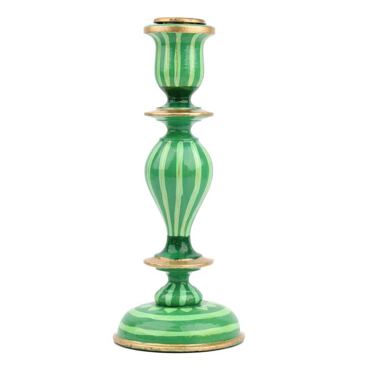 My Doris - Wholesale Candle Holder - GREEN STRIPE LARGE CANDLESTICK HOLDER