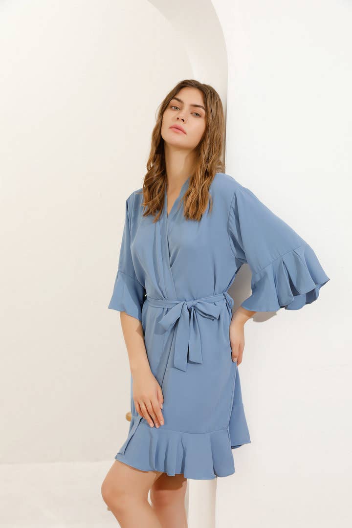 Mackleys - Wholesale Robe - Women's - PREORDER Solid Matte Satin Ruffle Robe6
