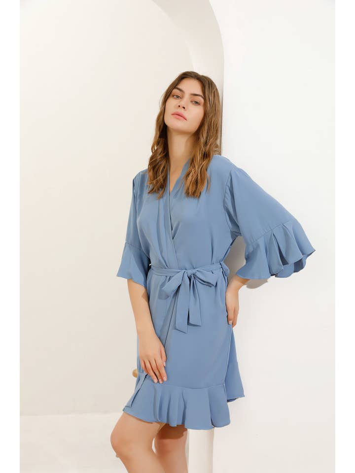 Mackleys - Wholesale Robe - Women's - PREORDER Solid Matte Satin Ruffle Robe6
