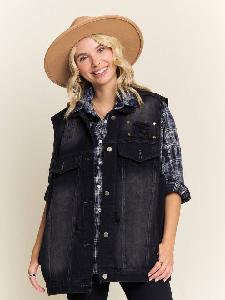 DISTRESSED DENIM SLEEVELESS VEST- LEJ4148 for wholesale by Madelyn