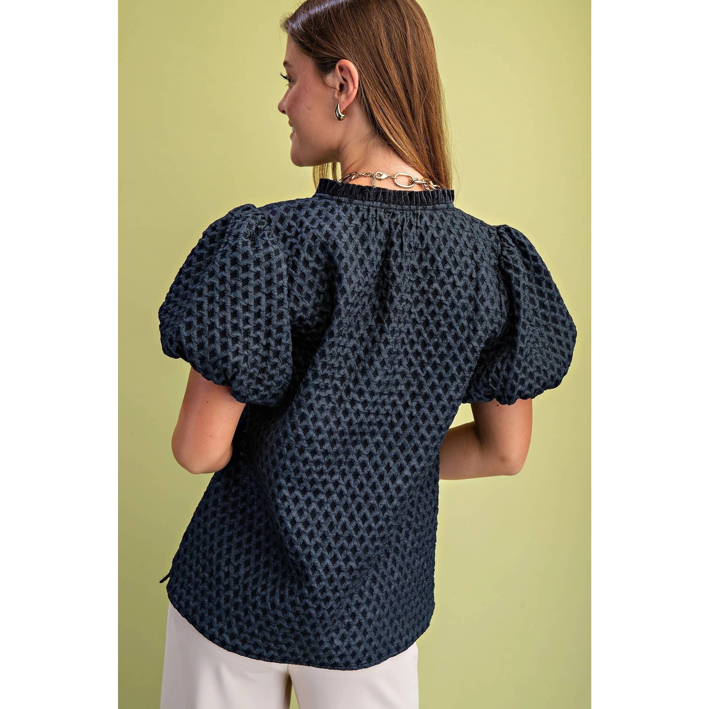 STYLE USA - Wholesale Tunic - Women's - NEW Textured Puff Sleeve Top2