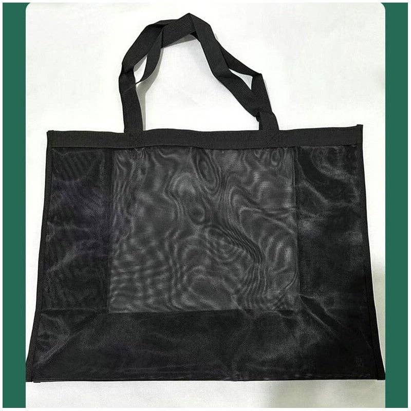 BLACK Large Transparent Nylon Mesh Tote Bag for wholesale on Faire0