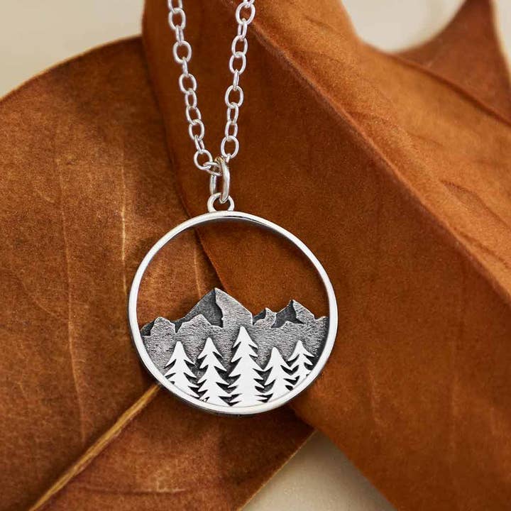 Sterling Silver Large Tree and Mountain Necklace for wholesale by Nina Designs