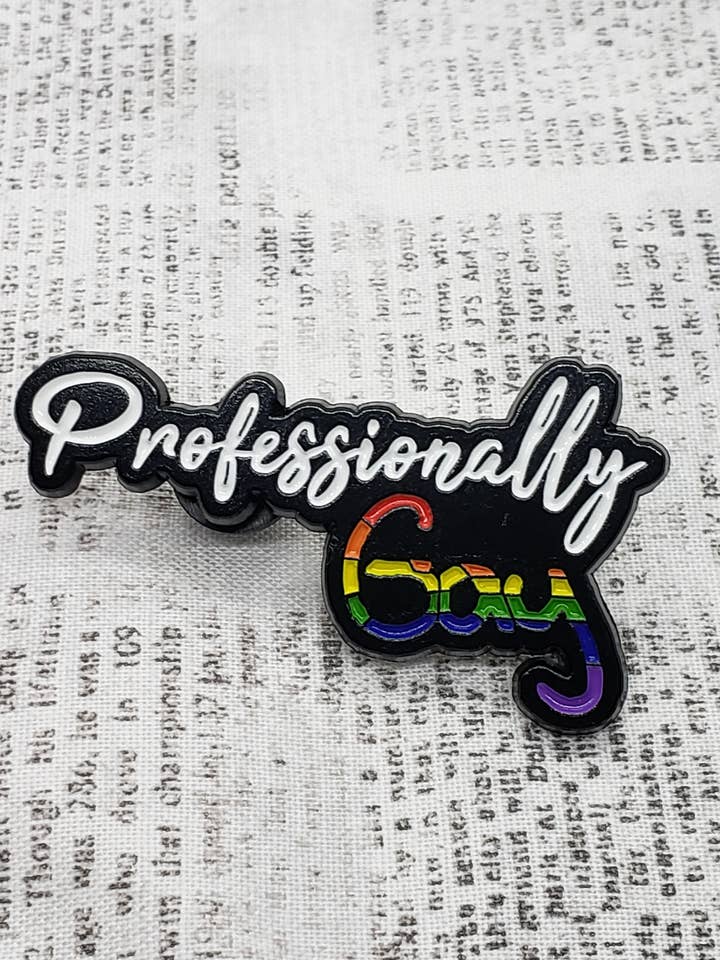 Professionally Gay Pride Enamel Pin for wholesale by Arledge Comics