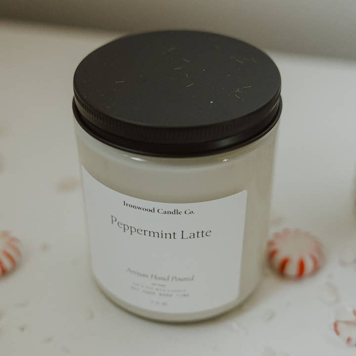 PEPPERMINT LATTE SOY CANDLES for wholesale by Ironwood Candle Co.