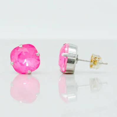 Crystal Cushion Cut Stud Earrings (Hot Pink/Silver) for wholesale by realia by jen