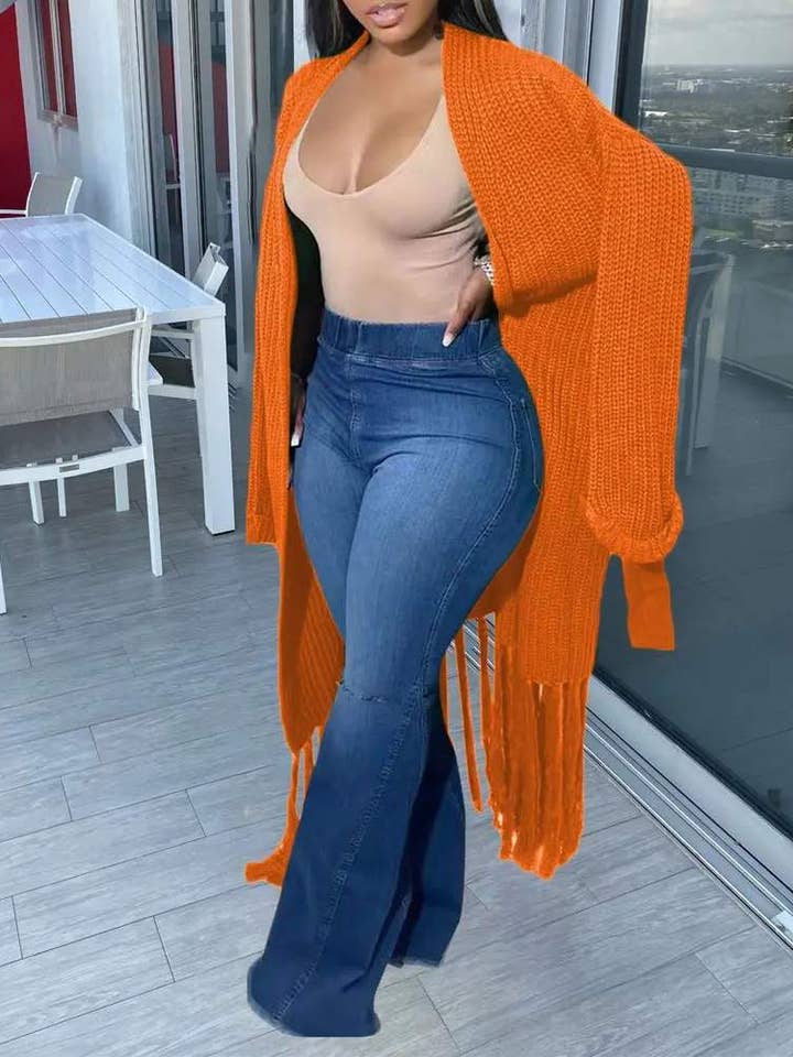 Fashion Combination - Wholesale Cardigan - Women's - trim open front chunky knit longline cardigan