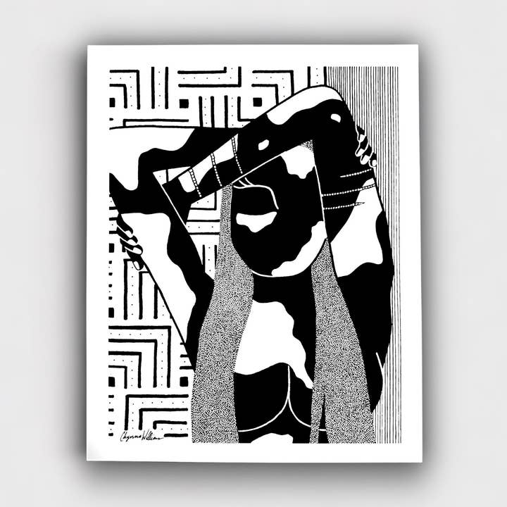 Vitiligo Art Print: Confident Woman, Stippling Line Art for wholesale by Solo Souls