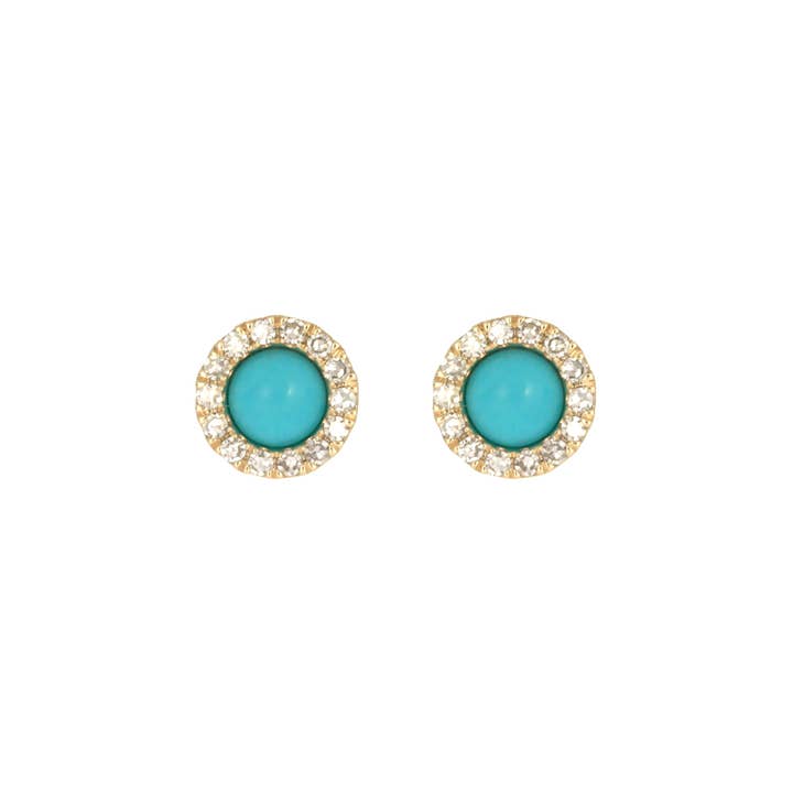 EFC53243TQ. 14K Solid Yellow Gold Diamond and Turquoise Round Stud Earring for wholesale by Tresor Jewelry Inc.