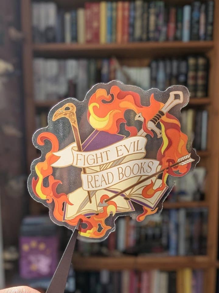 Fight evil read books Book lover translucent sticker for wholesale by Geek and Artsy