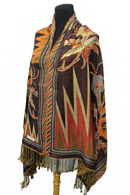 Cap Zone - Wholesale Scarf - Women's - Sharp Geometric Golden Shimmered Floral Pashminas7