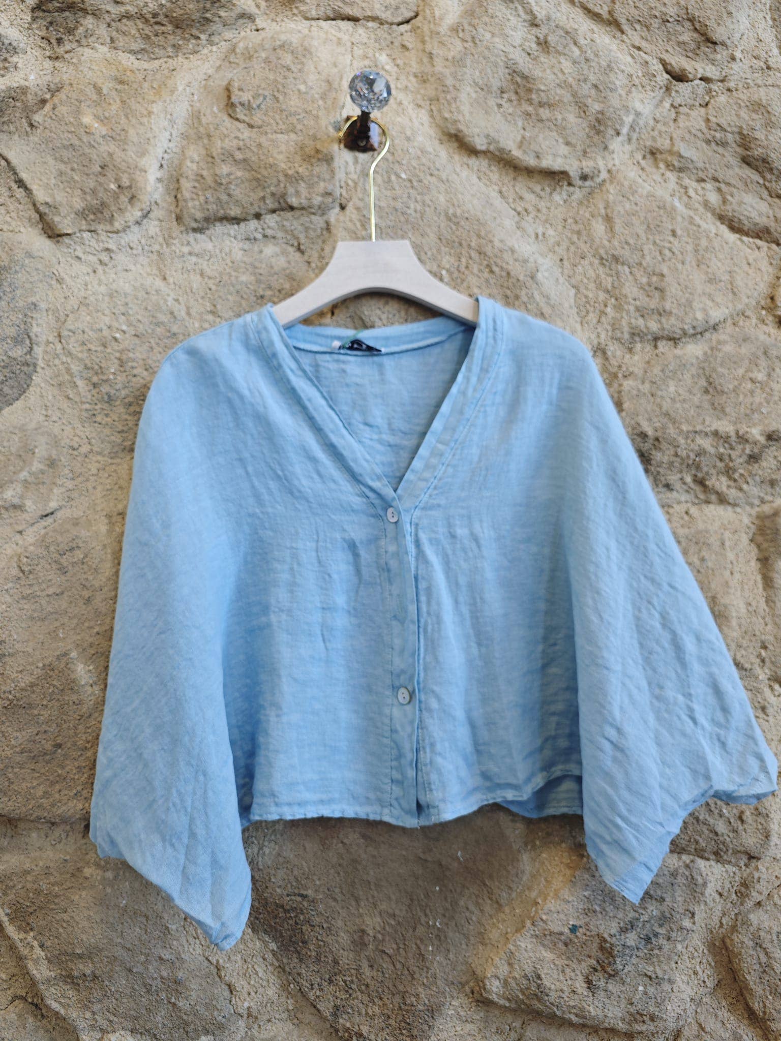 Linen & More - Wholesale Blouse - Dames - Kortelastische blouse met korte mouwen van 100% linnen11