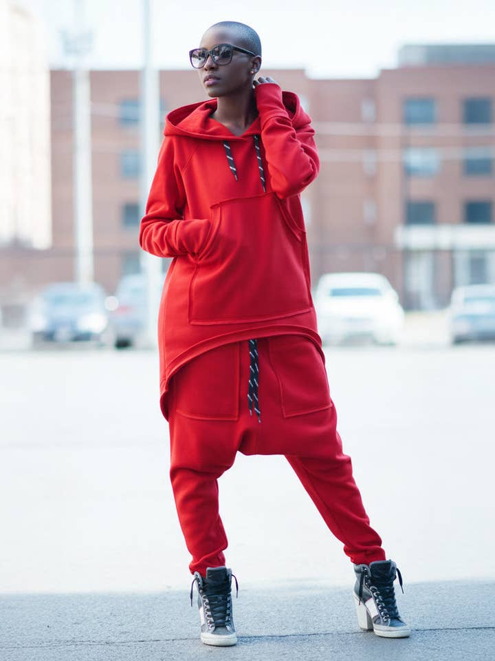 Dos piezas chándal rojo con capucha MEGAN para venta al por mayor de EUG fashion