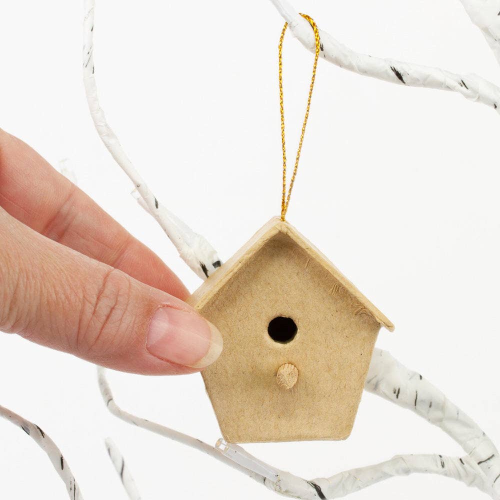 Factory Direct Craft - Wholesale Paper Mache - Premade Mini Paper Mache Birdhouse Ornament  - Select Shape2