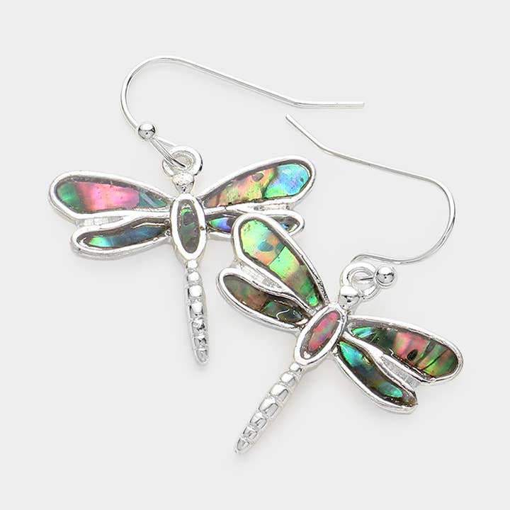 Sensibling Corp. – Brincos de argola por atacado – Brincos Pendentes de Libélula em Metal com Relevo de Abalone0