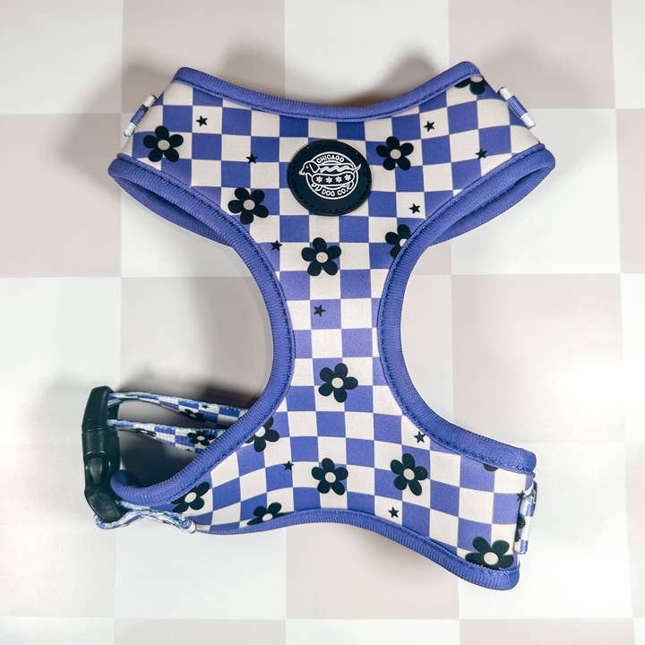 Purple Checkered Flower Harness for wholesale by Chicago Dog Co.