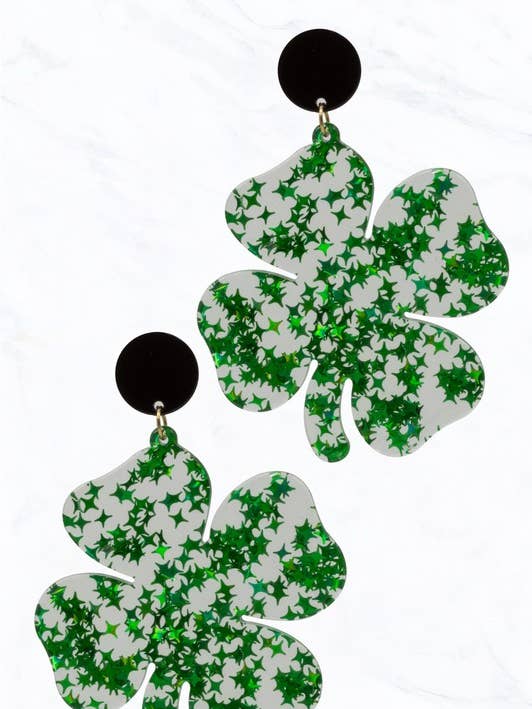 Glitter Clover Acetate Earrings for wholesale by Suzie Q USA