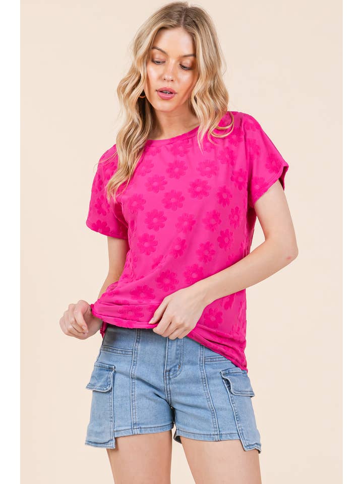 Fuchsia TA2216 TEXTURED FLORAL PATTERN TOP for wholesale on Faire7