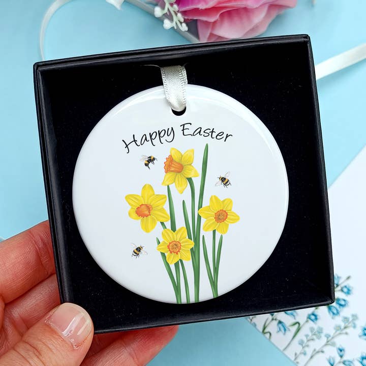 Easter Decoration. Bumble Bee and Daffodil Ornament for wholesale by Laura Stanley Designs