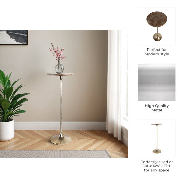 Sagebrook Home - Wholesale Side Table - Side Table - Tan/Gold Metal Base Marble Top, 27 in.2