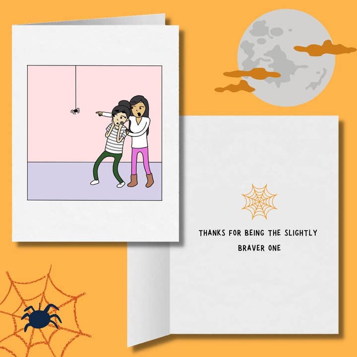 The Slightly Braver One | Carte de vœux d'Halloween lesbienne romantique et effrayante | Joli cadeau d'Halloween LGBTQ | Relation saphique | Couple WLW pour la vente par Sesame But Different