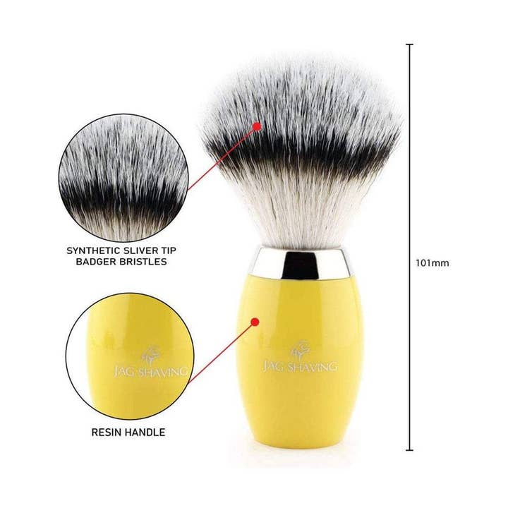Blaireau de rasage synthétique - Manche en résine jaune pour la vente par Jag Shaving
